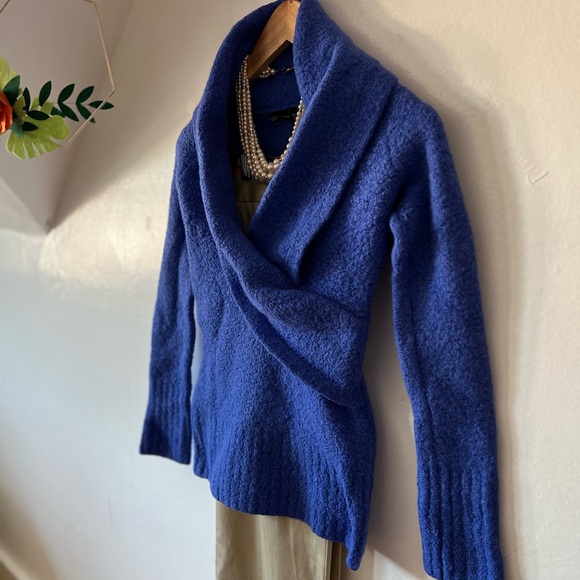 VTG Moda International sz M shawl collar sweater violet wool/acrylic/spandex - Picture 9 of 13